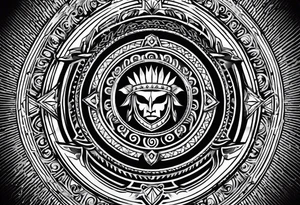 Spartan shield with Greek spiral pattern around it tattoo idea