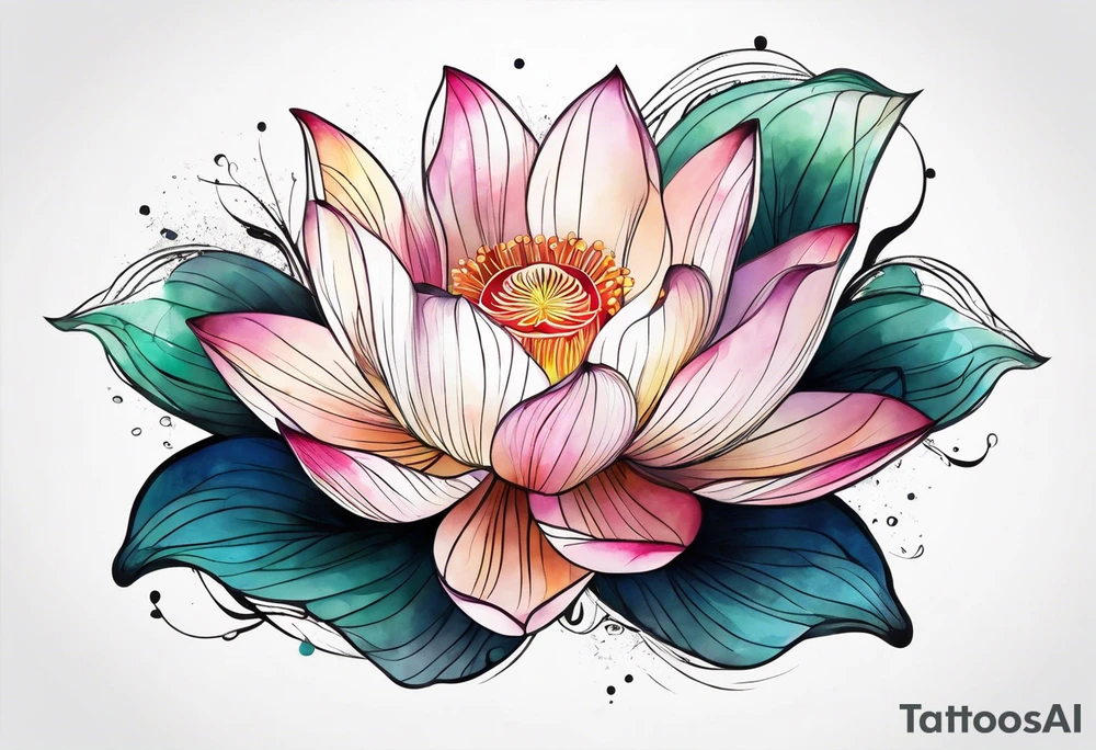 lotus flower with thin lines tattoo idea