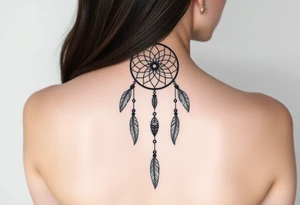 native dreamcatcher with flowing feathers and sacred beads tattoo idea