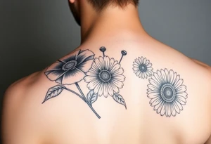 Poppy, chrysanthemum and daisy shoulder tatoo for women tattoo idea