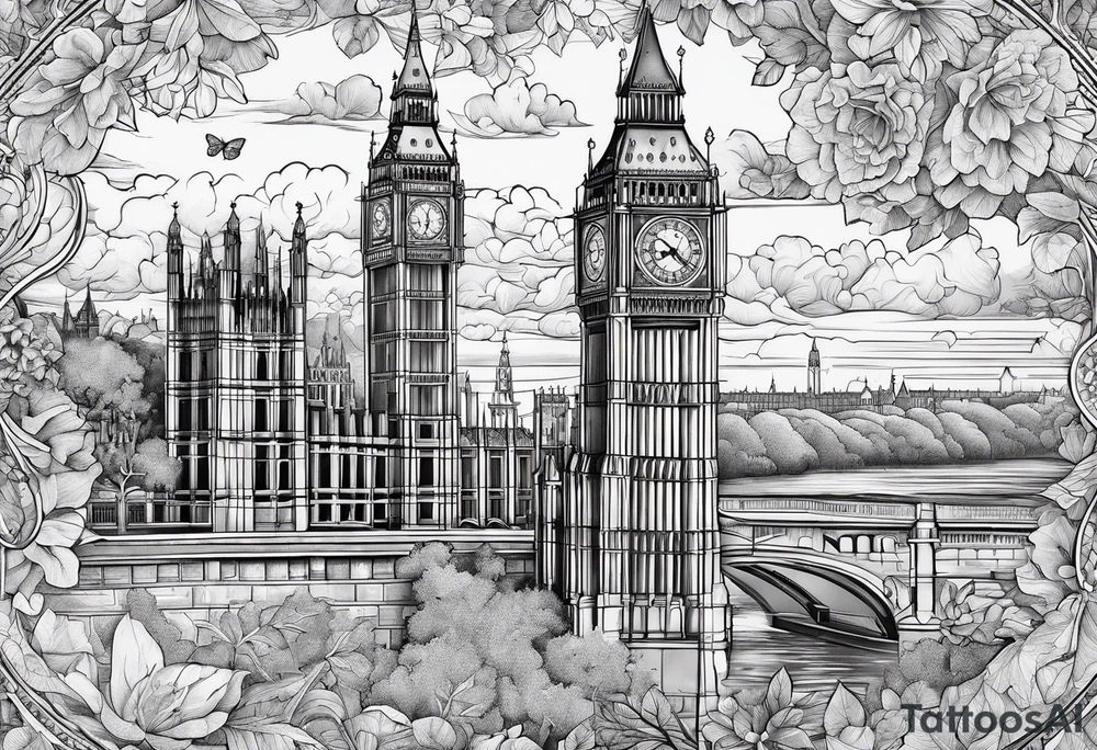 map of England with Big Ben tattoo idea
