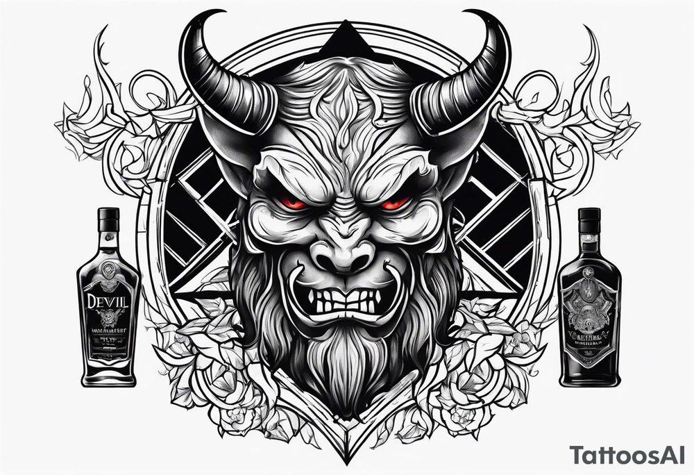 Devil with whiskey botttle tattoo idea