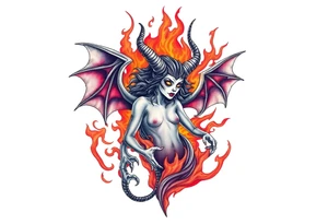 Female demon in the flame tattoo idea