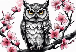 Owl made out of cherry blossom tattoo idea