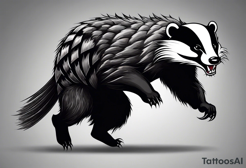Draw me badger with aggressive full body, killer face with a smile, very long nails and he attacks like a Turkish gladiator to enemy and also he has very deadly looking. The only weapon is his braveness he fights with his nails. Everybody scares after their first sight. tattoo idea