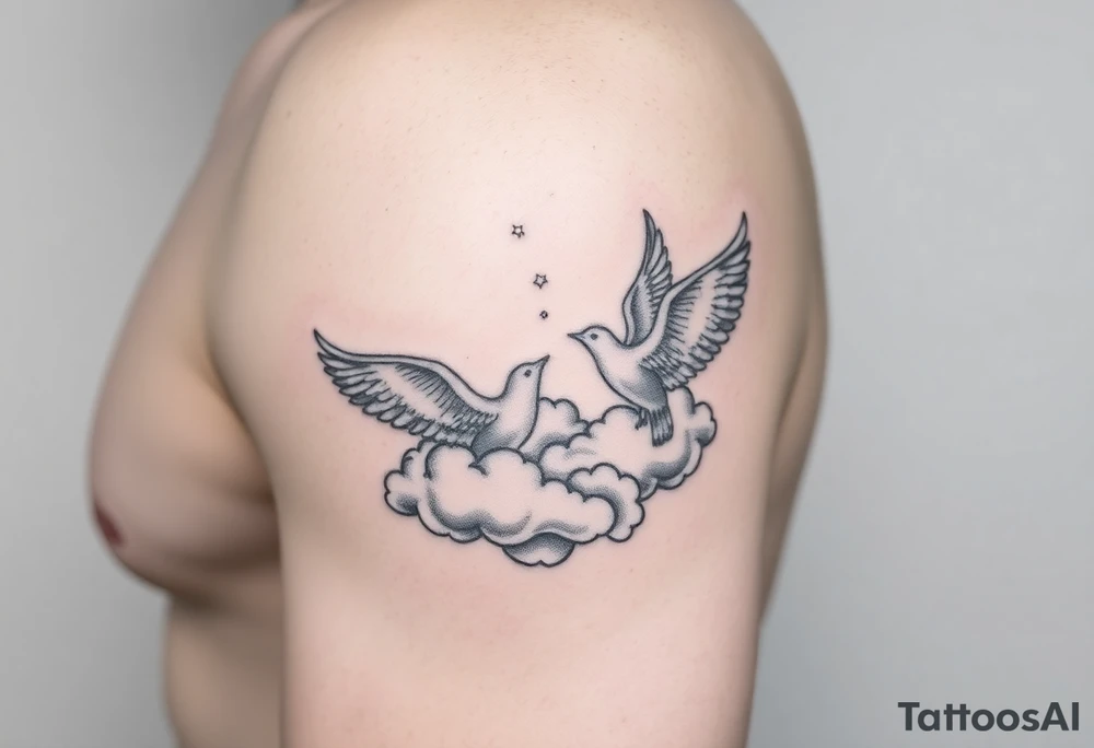 Doves, clouds, shining light to or from heaven tattoo idea