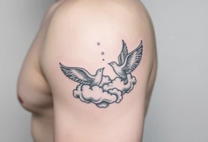 Doves, clouds, shining light to or from heaven tattoo idea