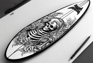 skeleton on a surfboard tattoo idea