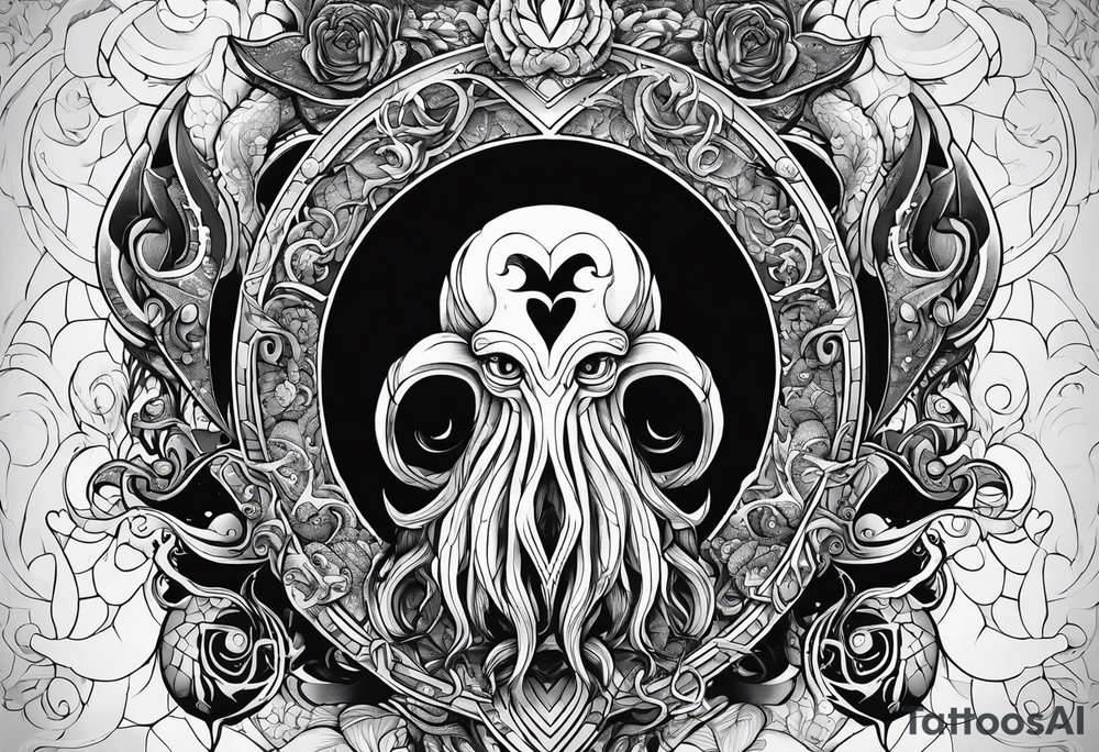 Long sleeve. Lovecraftian creature, protecting a heart. tattoo idea