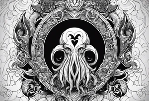 Long sleeve. Lovecraftian creature, protecting a heart. tattoo idea