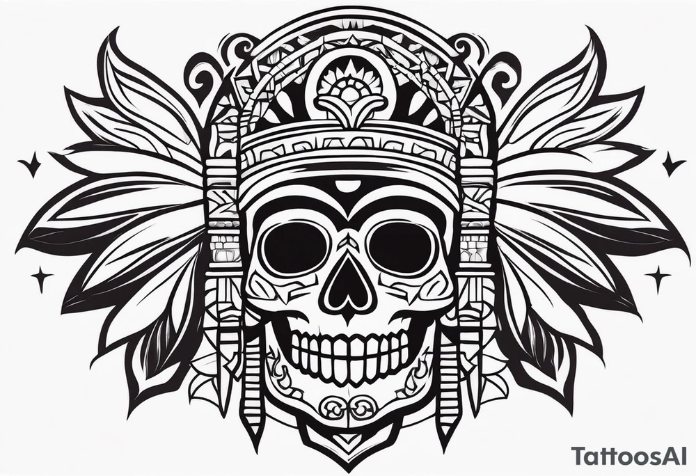 Craneo azteca tipo Día de muertos tattoo idea