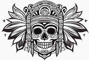 Craneo azteca tipo Día de muertos tattoo idea