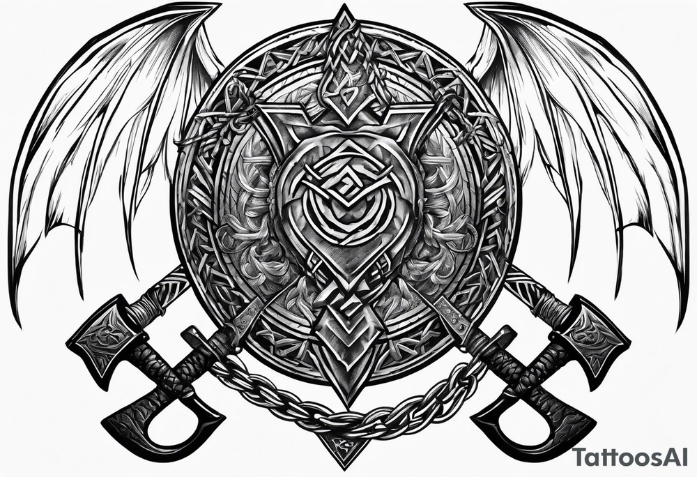 Valhalla sword chain barbed wire
 dragon axe Valknut tattoo idea