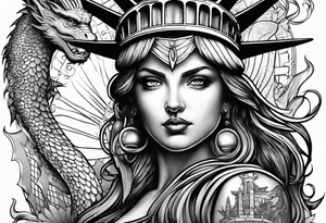 Hot girl as Statue of Liberty with dragon wrapped around her tattoo idea