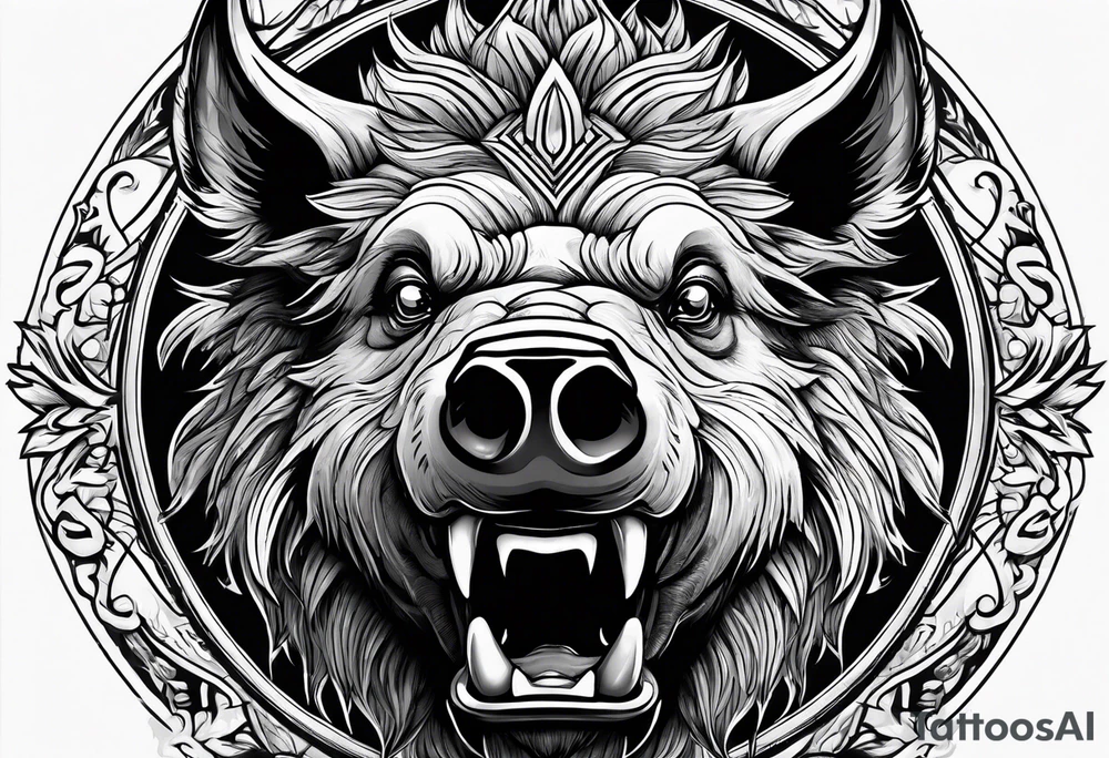 angry boar front tattoo idea