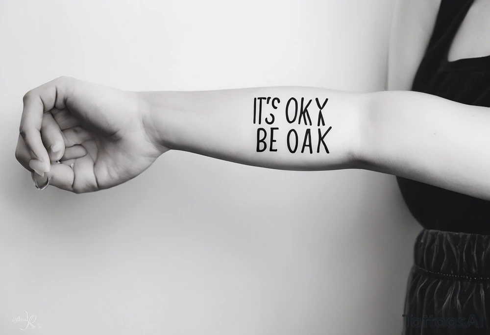 Phrase "It's okay not to be okay" on the arm below the forearm tattoo idea