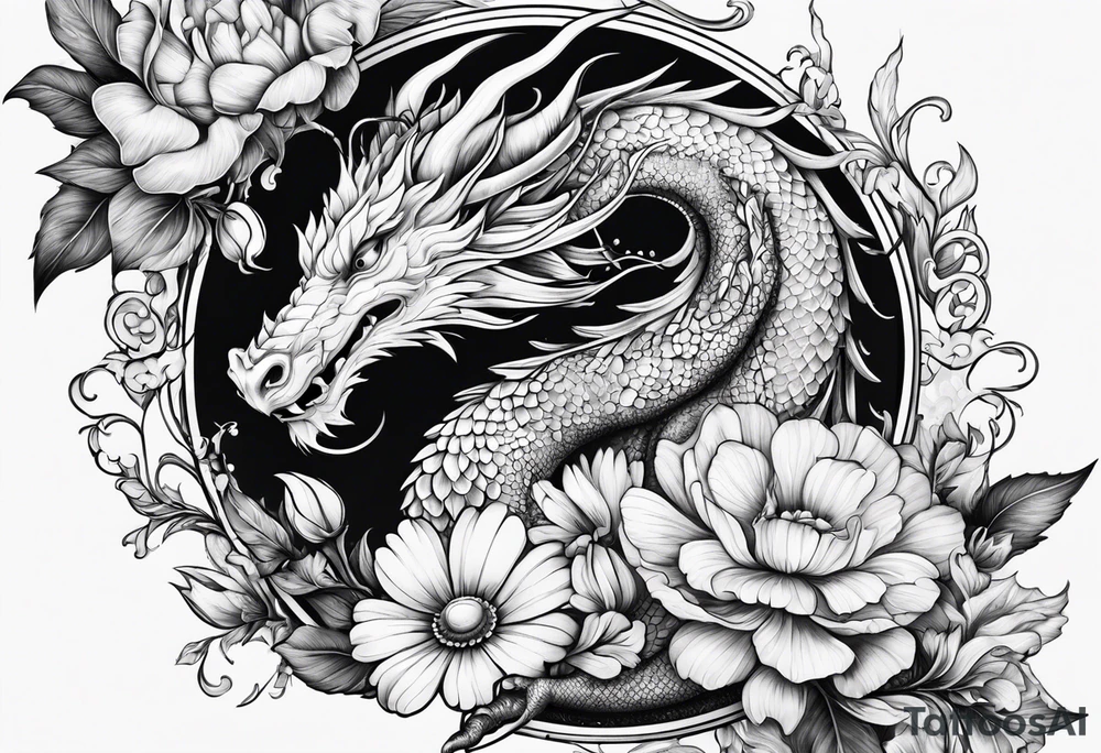 Dragon Aries sweet pea daisy tattoo idea