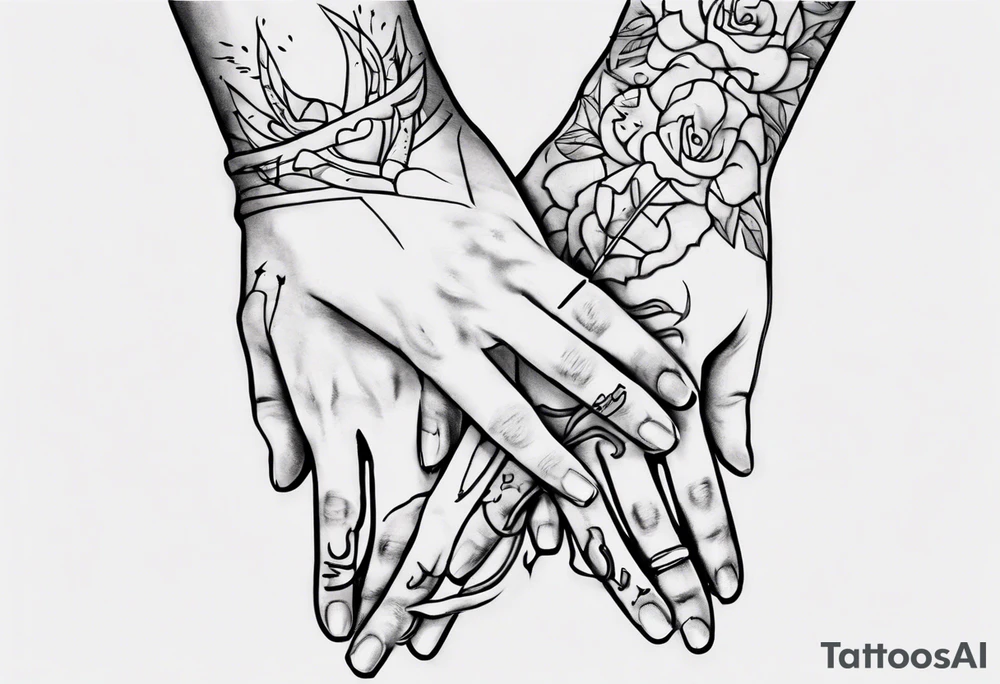 Really simple, only a few lines 
and clean tattoo of . two hands holding in love tattoo idea
