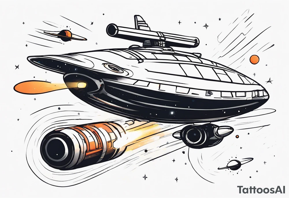Time travelleling space ship light speed tattoo idea
