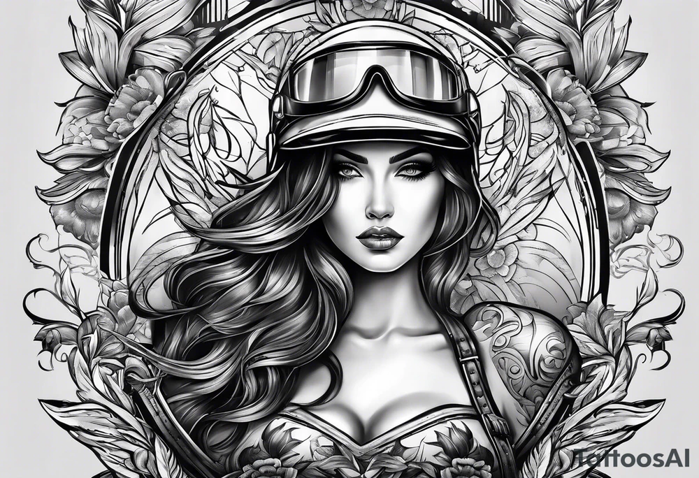 Frau mit Helm auf Motorrad tattoo idea