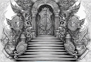 Valhalla sword shield axe stairs   fire tattoo idea