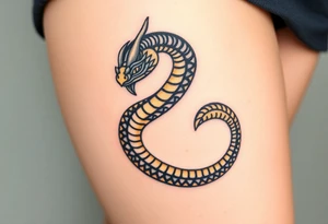 A highly detailed black and gold Ouroboros, with intricate scales and glowing eyes, symbolizing eternity and self-renewal. tattoo idea