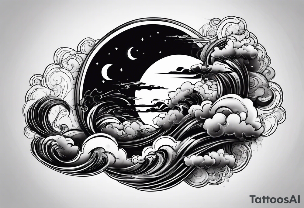 Moon blowing smoke tattoo idea