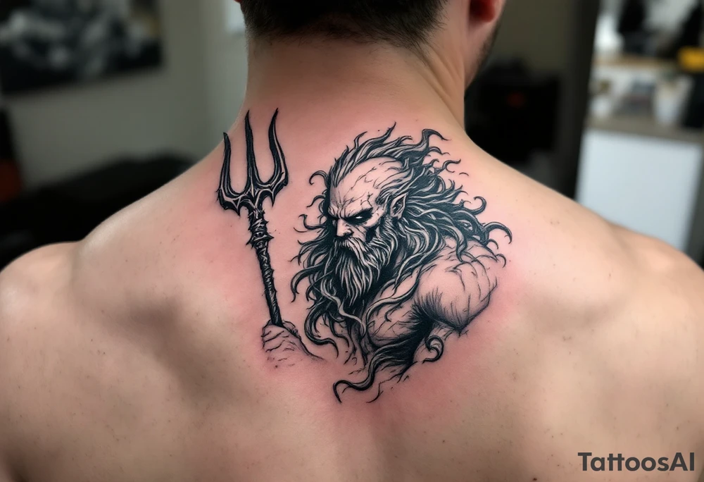 poseidon with huge trident tattoo idea