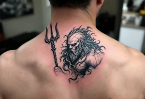 poseidon with huge trident tattoo idea