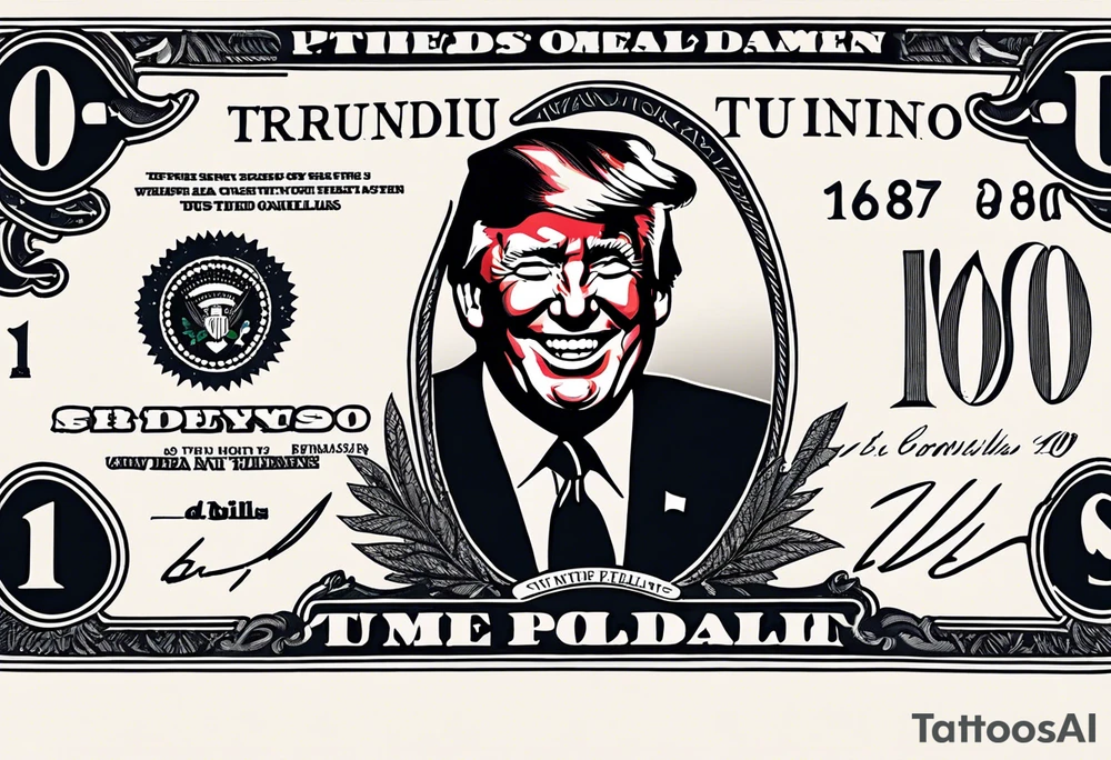 U.S. bills with President Trump laughing. tattoo idea