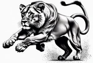 Lioness jumping online tattoo idea