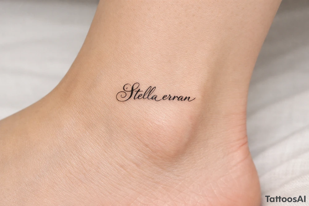 Stella erran, and then beautiful calligraphy cursive on the inner ankle tattoo idea