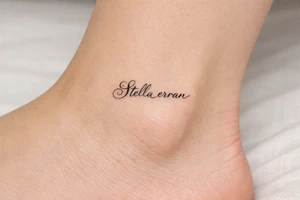 Stella erran, and then beautiful calligraphy cursive on the inner ankle tattoo idea