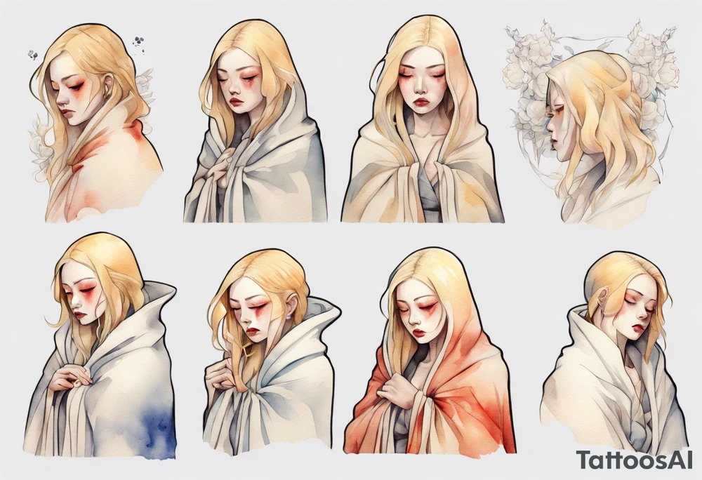 a sad blonde woman with a white cloak tattoo idea