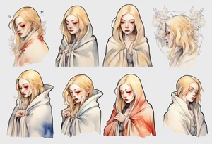 a sad blonde woman with a white cloak tattoo idea