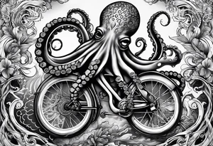 Full arm sleeve , octopus and bicycle parts tattoo idea