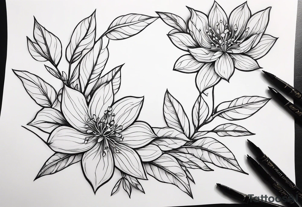 Shoulder and collarbone tattoo of a vibe of night-blooming Jasmine. The tattoo should have a spider web on the branches tattoo idea