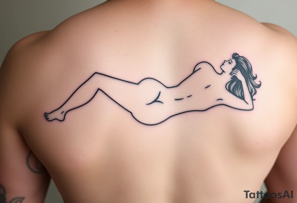 silhouette of woman lying on her side partially unclothed thin lines tattoo idea