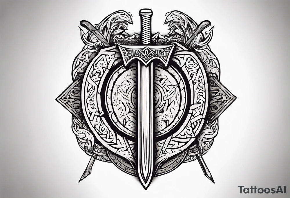 Valhalla viking gods shield hatchet sword tattoo idea