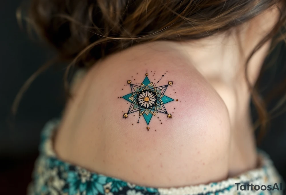 This Capricorn star tattoo blends golden dots and teal lines for a cosmic, earth-meets-sky vibe. tattoo idea