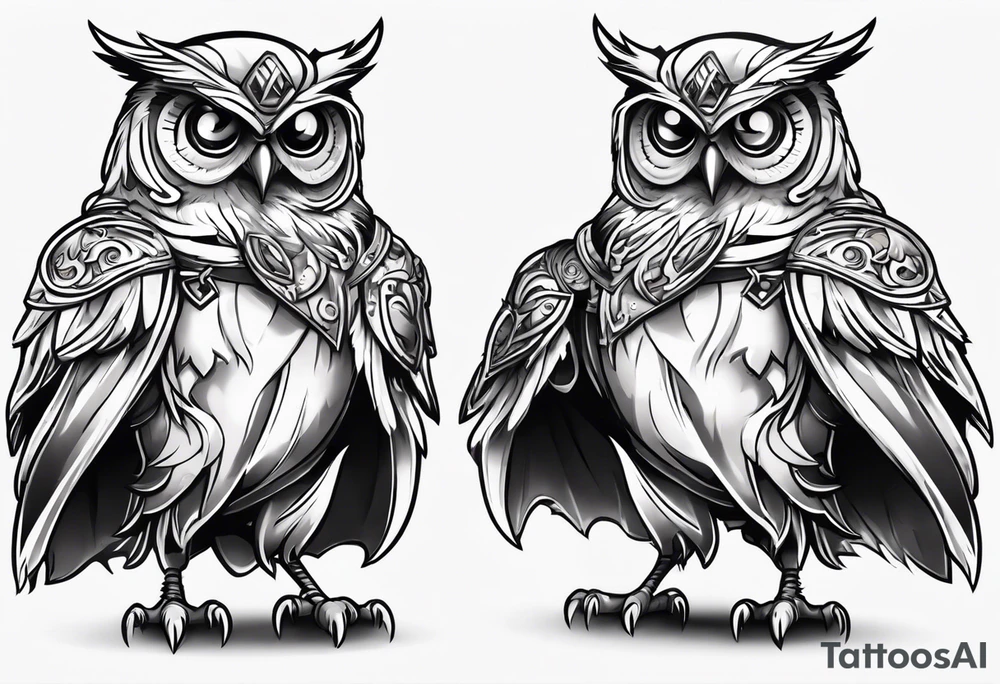 cartoon owl dressed up in a ghost halloween costume in a wrestling ring tattoo idea
