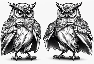 cartoon owl dressed up in a ghost halloween costume in a wrestling ring tattoo idea