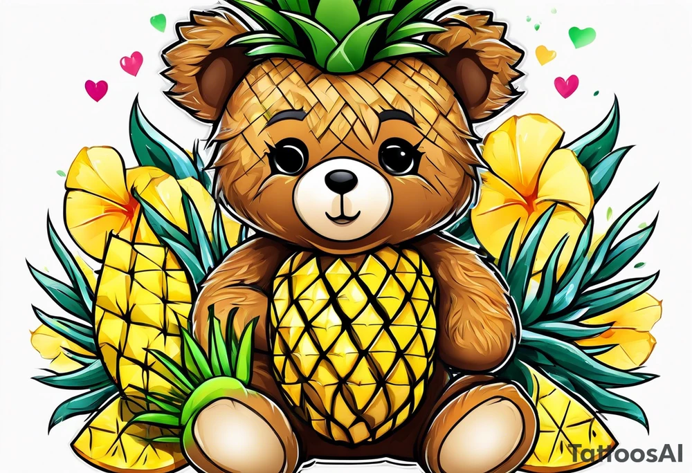 Teddy bear loves pineapple tattoo idea