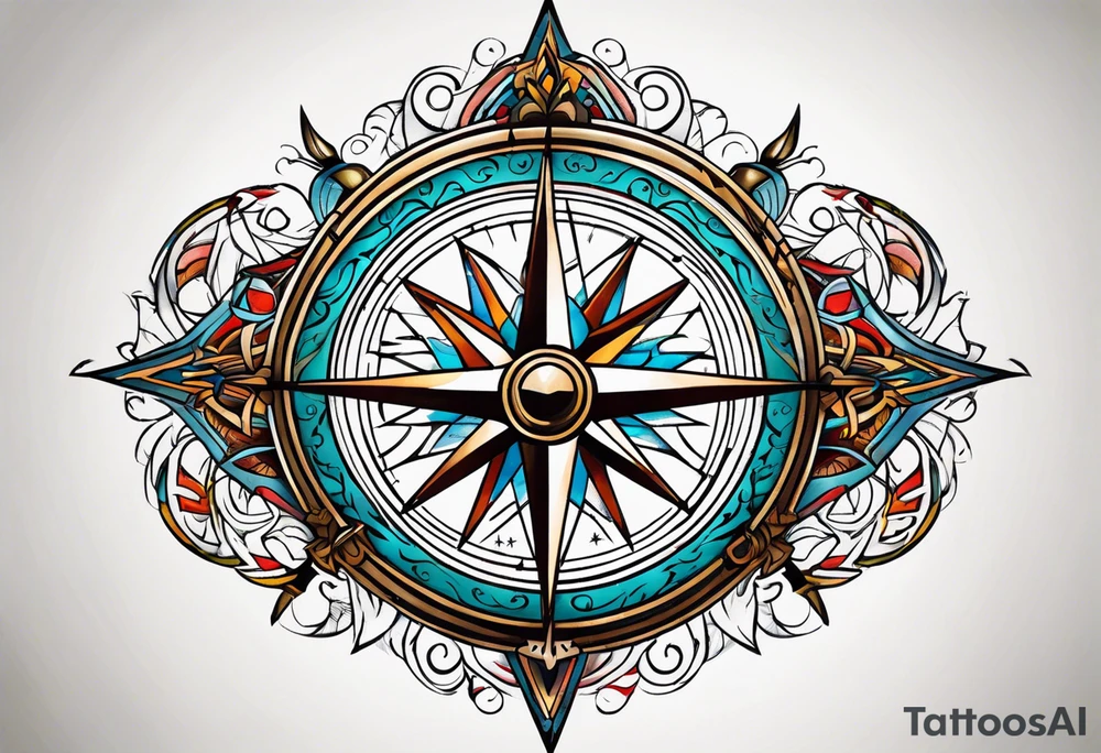 Nautical compass and tribal tattoo idea