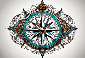 Nautical compass and tribal tattoo idea