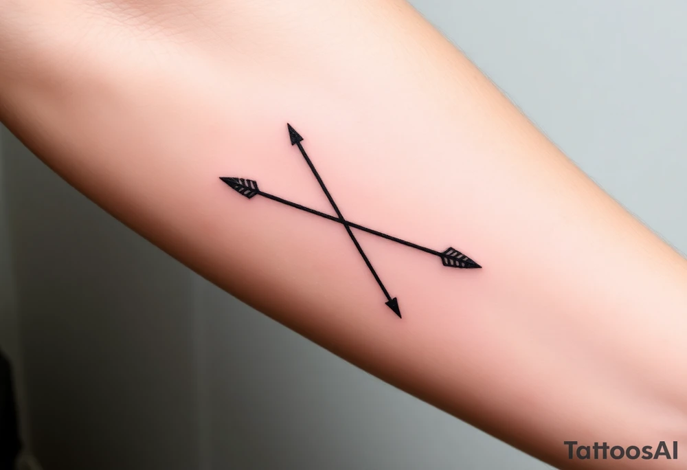 A minimalist Sagittarius bow and arrow, with a sleek, modern design in black ink and subtle gold accents tattoo idea