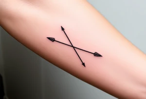 A minimalist Sagittarius bow and arrow, with a sleek, modern design in black ink and subtle gold accents tattoo idea