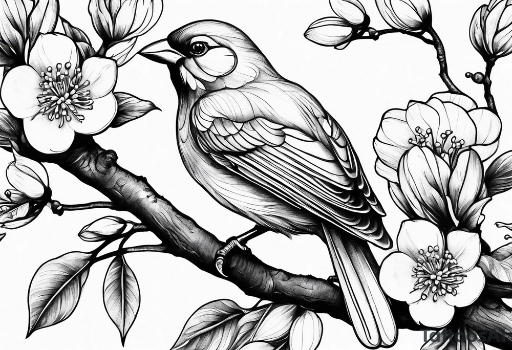 orang blossom branches with white
flowers with a bird tattoo idea