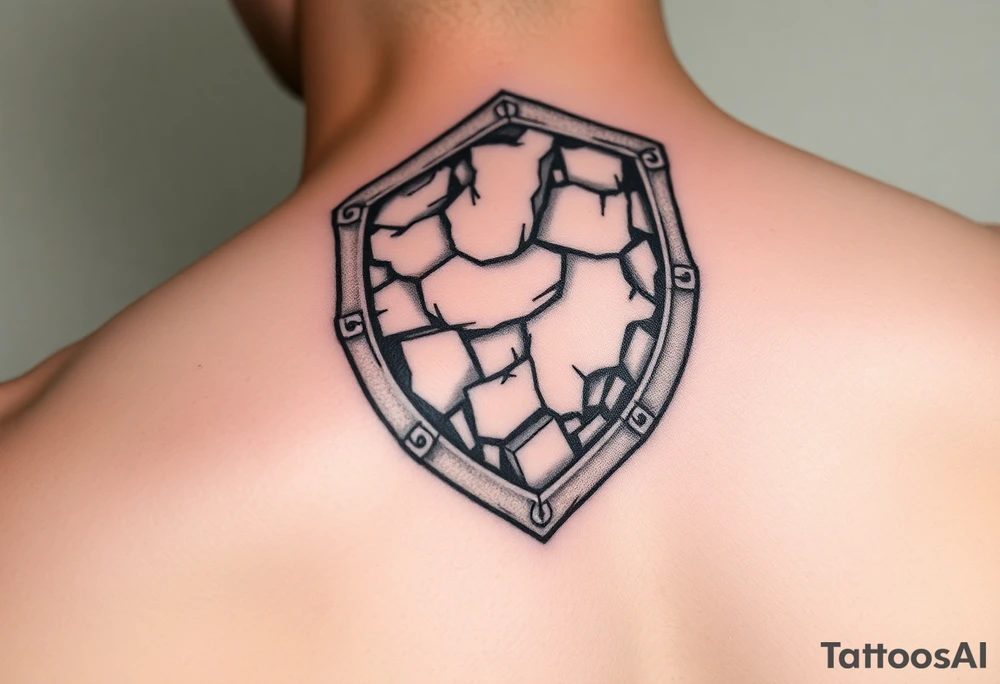 3d stone shield during unflated skin tattoo idea
