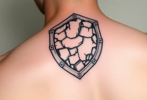 3d stone shield during unflated skin tattoo idea